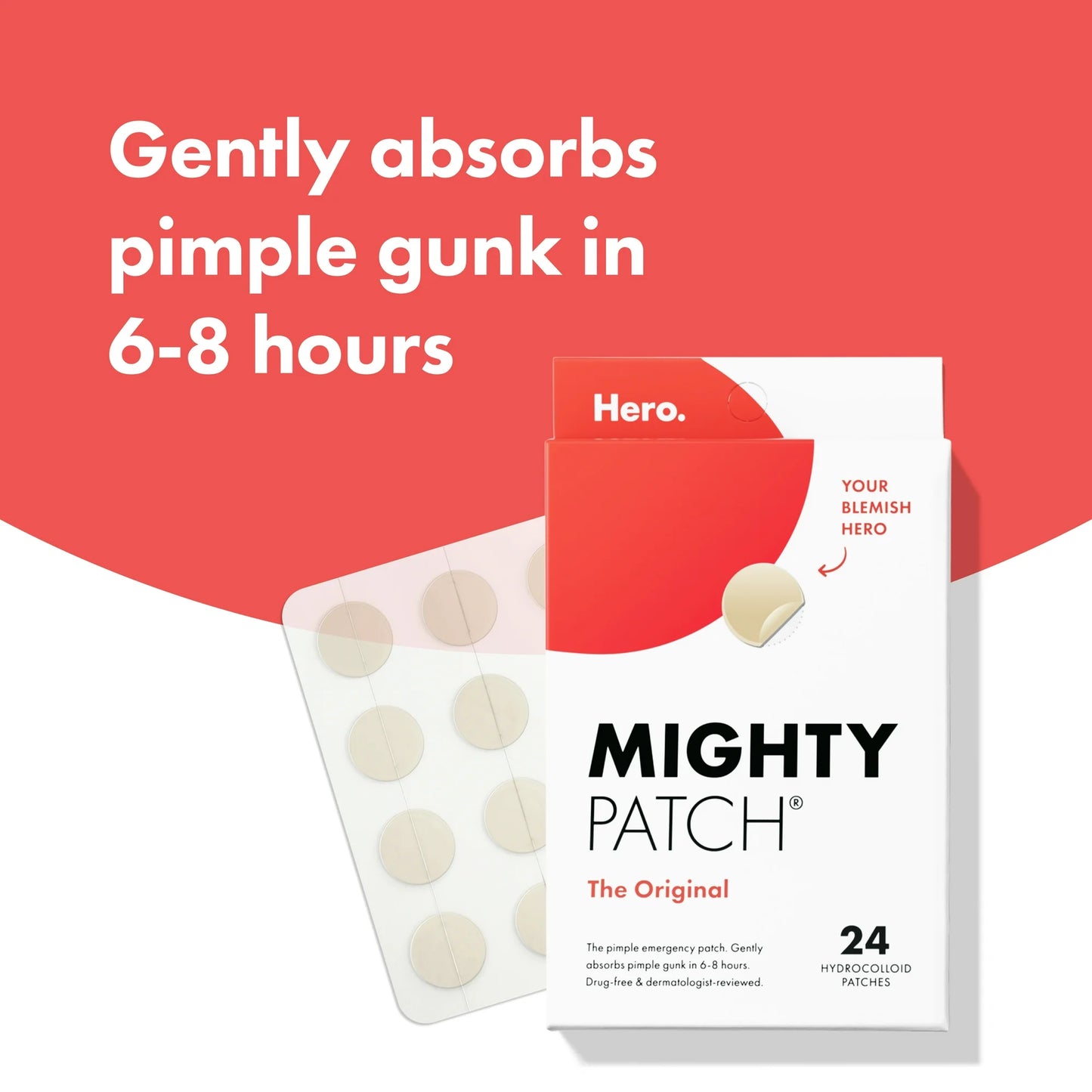 Mighty Patch™ Original patch from Hero Cosmetics - Hydrocolloid Acne Pimple Patch for Covering Zits and Blemishes in Face and Skin, Vegan-friendly and Not Tested on Animals, 72 Patches Per Box, 10 Boxes Total (720 Total Patches)