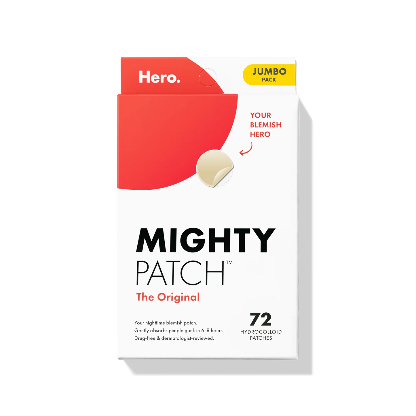 Mighty Patch™ Original patch from Hero Cosmetics - Hydrocolloid Acne Pimple Patch for Covering Zits and Blemishes in Face and Skin, Vegan-friendly and Not Tested on Animals, 72 Patches Per Box, 10 Boxes Total (720 Total Patches)