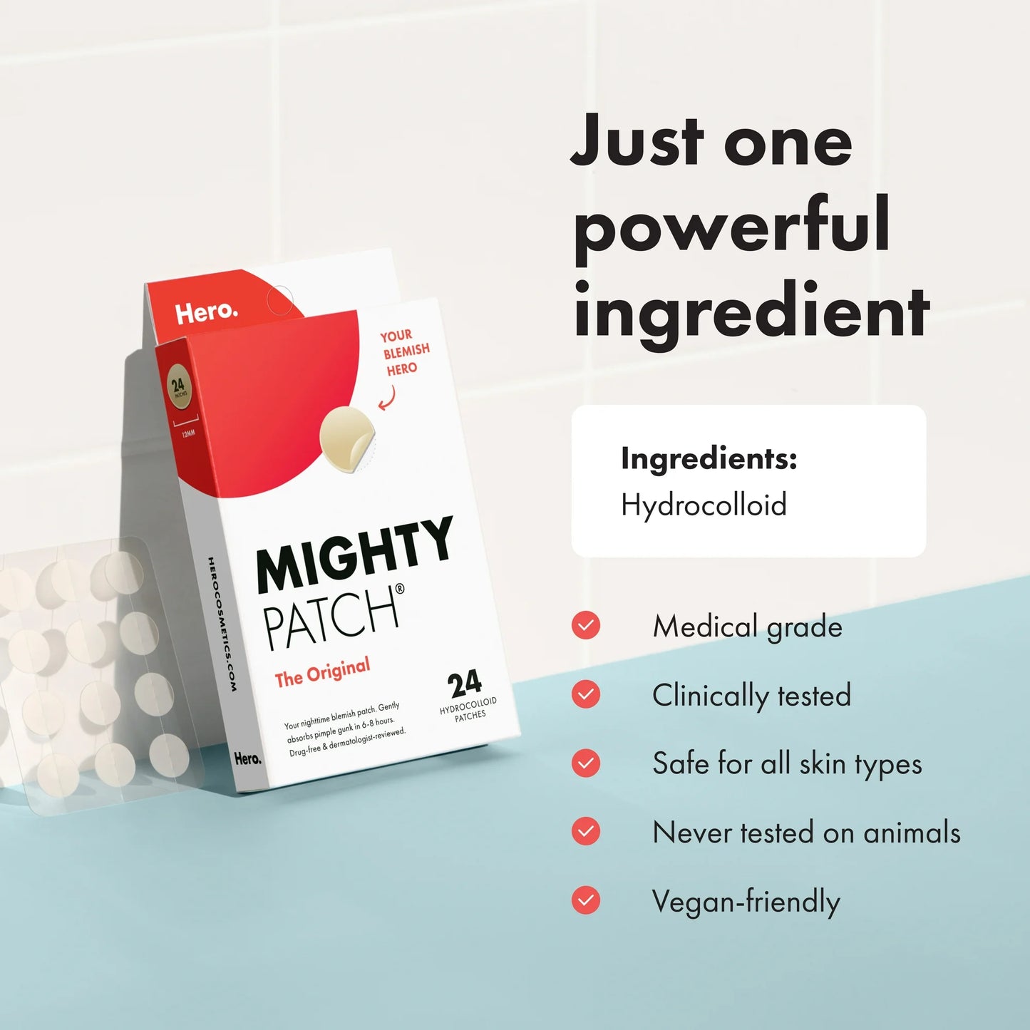 Mighty Patch™ Original patch from Hero Cosmetics - Hydrocolloid Acne Pimple Patch for Covering Zits and Blemishes in Face and Skin, Vegan-friendly and Not Tested on Animals, 72 Patches Per Box, 10 Boxes Total (720 Total Patches)