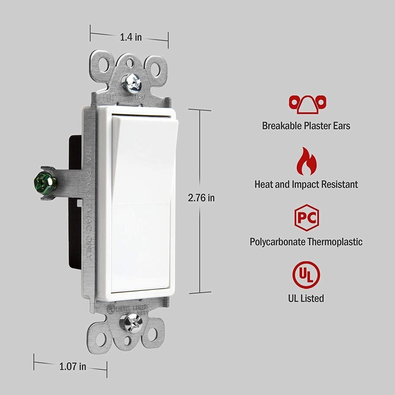 15 Amp Decorator Switch, Single Pole, Residential Grade, 120/277V, White, 40 Pack Four Bros Lighting