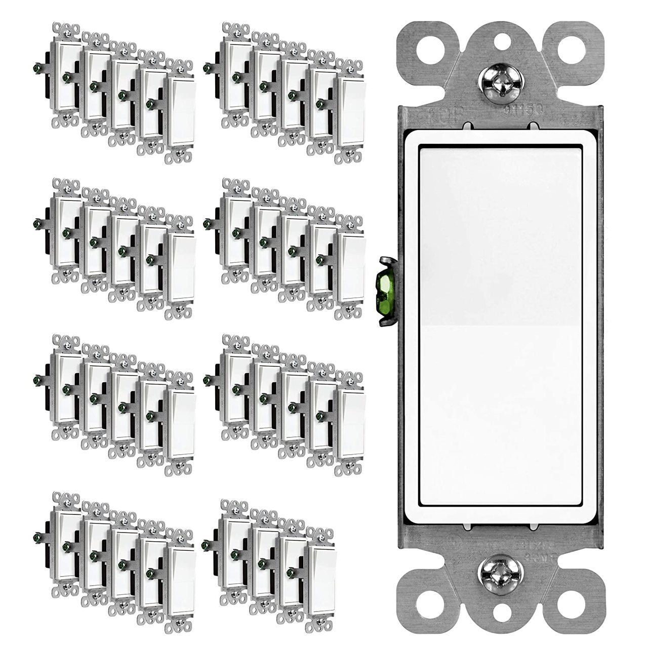 15 Amp Decorator Switch, Single Pole, Residential Grade, 120/277V, White, 40 Pack Four Bros Lighting