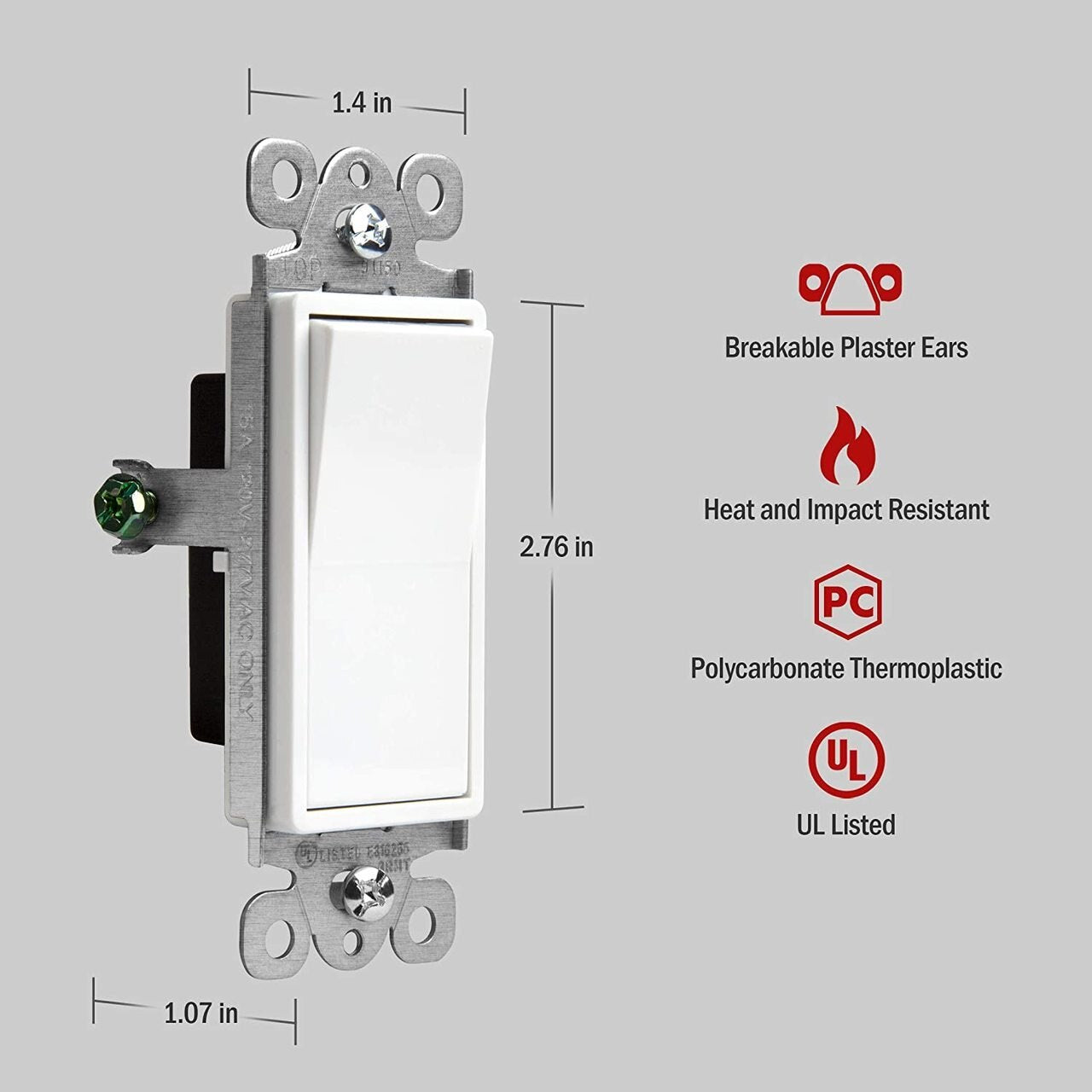 15 Amp Decorator Switch, Single Pole, Residential Grade, 120/277V, White Four Bros Lighting