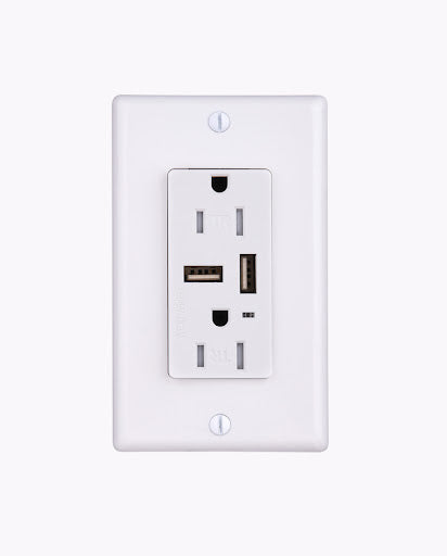 15 Amp Dual USB Charger Duplex Tamper Resistant Receptacle 125V 3.1 Amps Four Bros Lighting