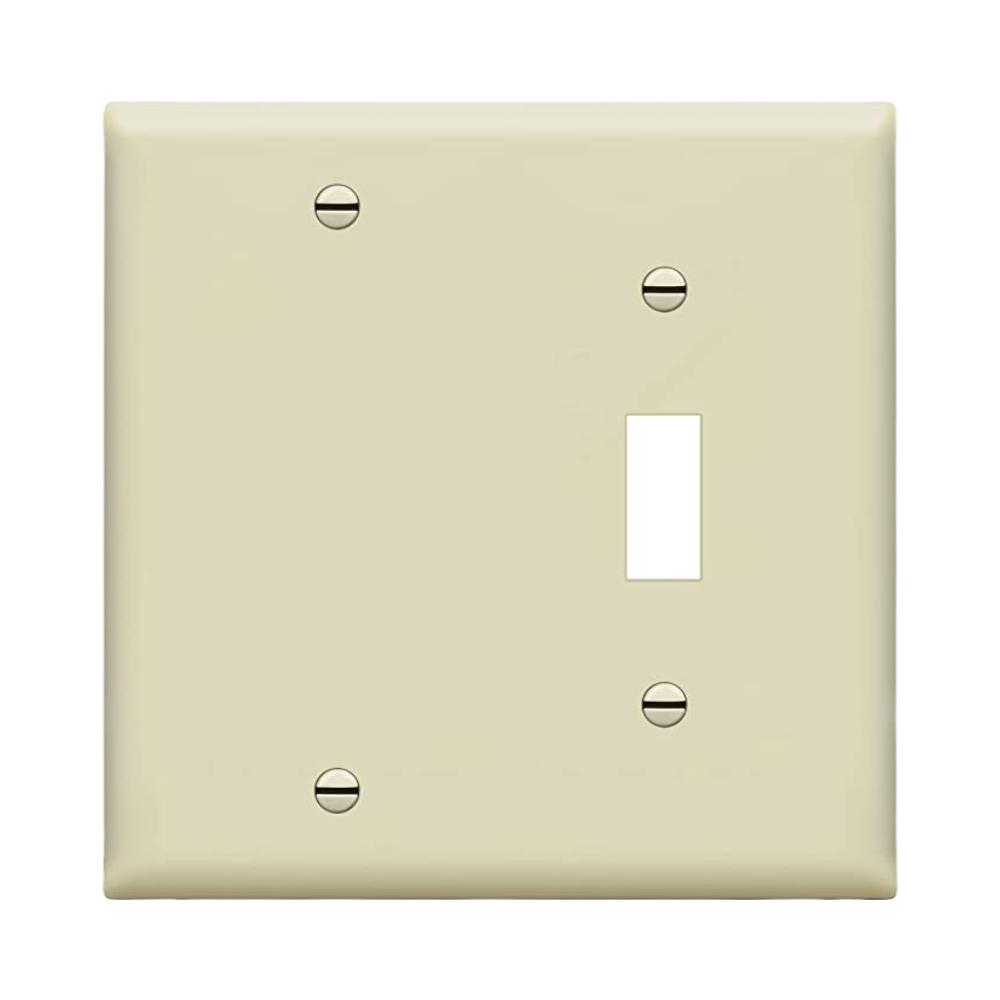 2-gang Combination Wall Plate, One Blank, One Toggle, Almond