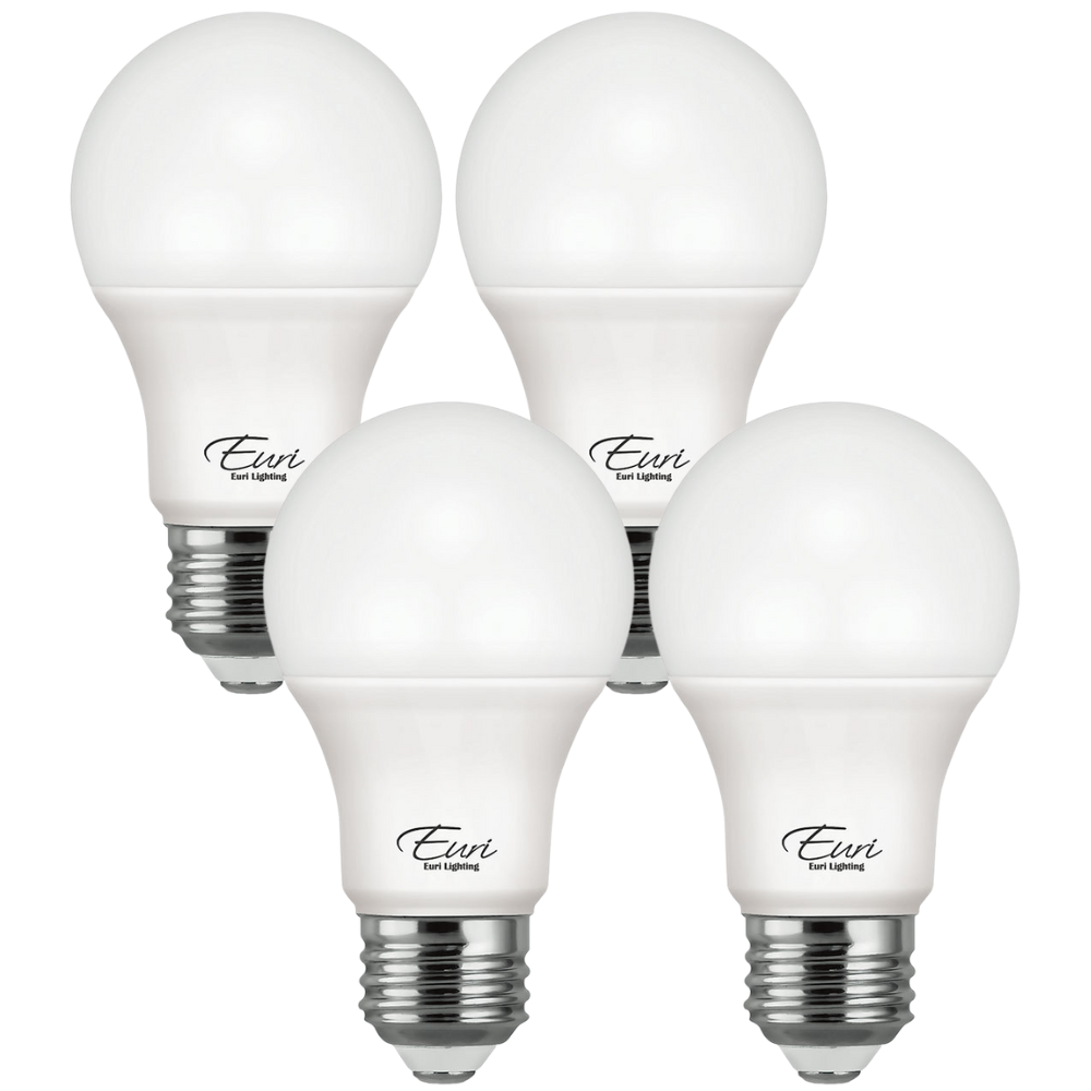 LED A19 Bulb, 9 Watt, 800 Lumen, 2700K, E26 Base, Damp Rated, 4 Pack