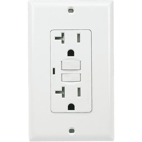 20 Amp Receptacle - GFCI Outlet - White - Wall Plate Included Four Bros Lighting