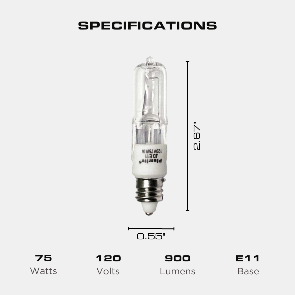 Plusrite 3455 - 75 Watt - T4 - Mini E11 Candelabra - JD75/CL/E11 120V