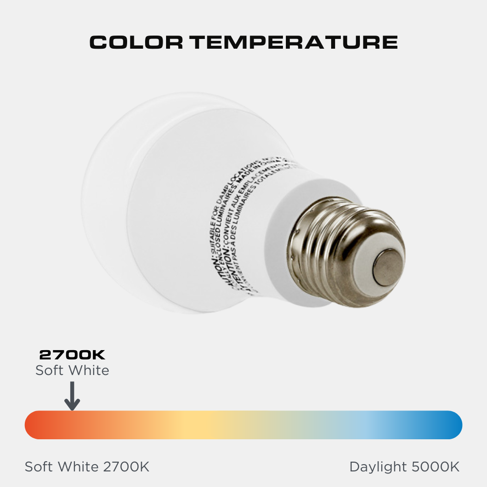 LED A19 Bulb, 9 Watt, 800 Lumen, 2700K, E26 Base, Damp Rated, 4 Pack