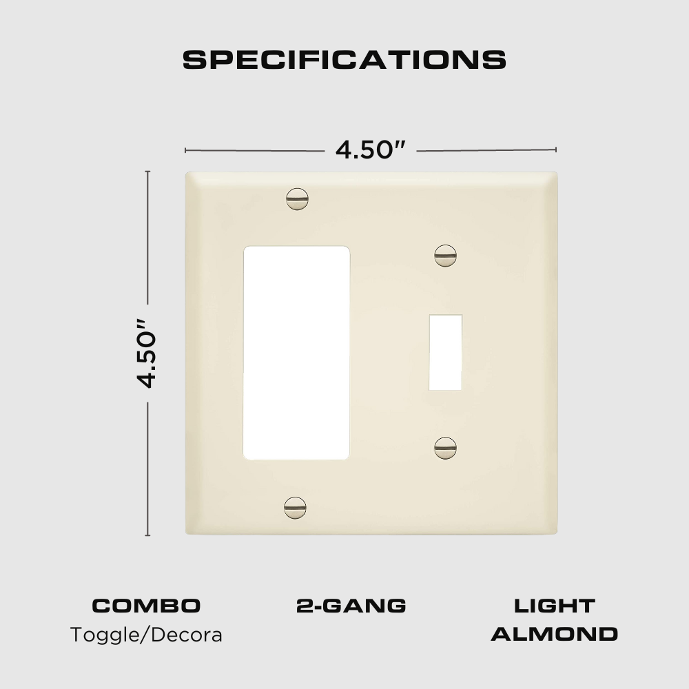 2-GANG COMBINATION WALL PLATE, ONE TOGGLE, ONE DECORA, LIGHT ALMOND Four Bros Lighting