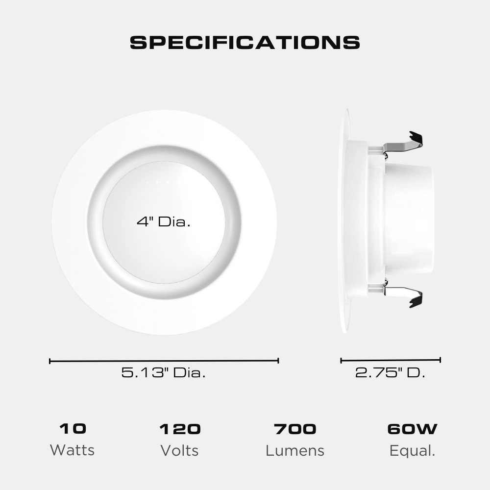 4 Inch LED Recessed Downlight, Smooth Trim, 3000K