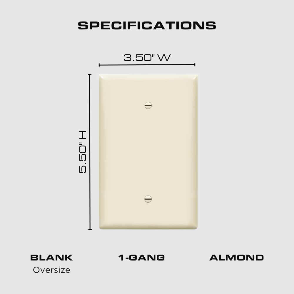 1-Gang Blank Wall Plate, Oversize, Light Almond, 10 Pack