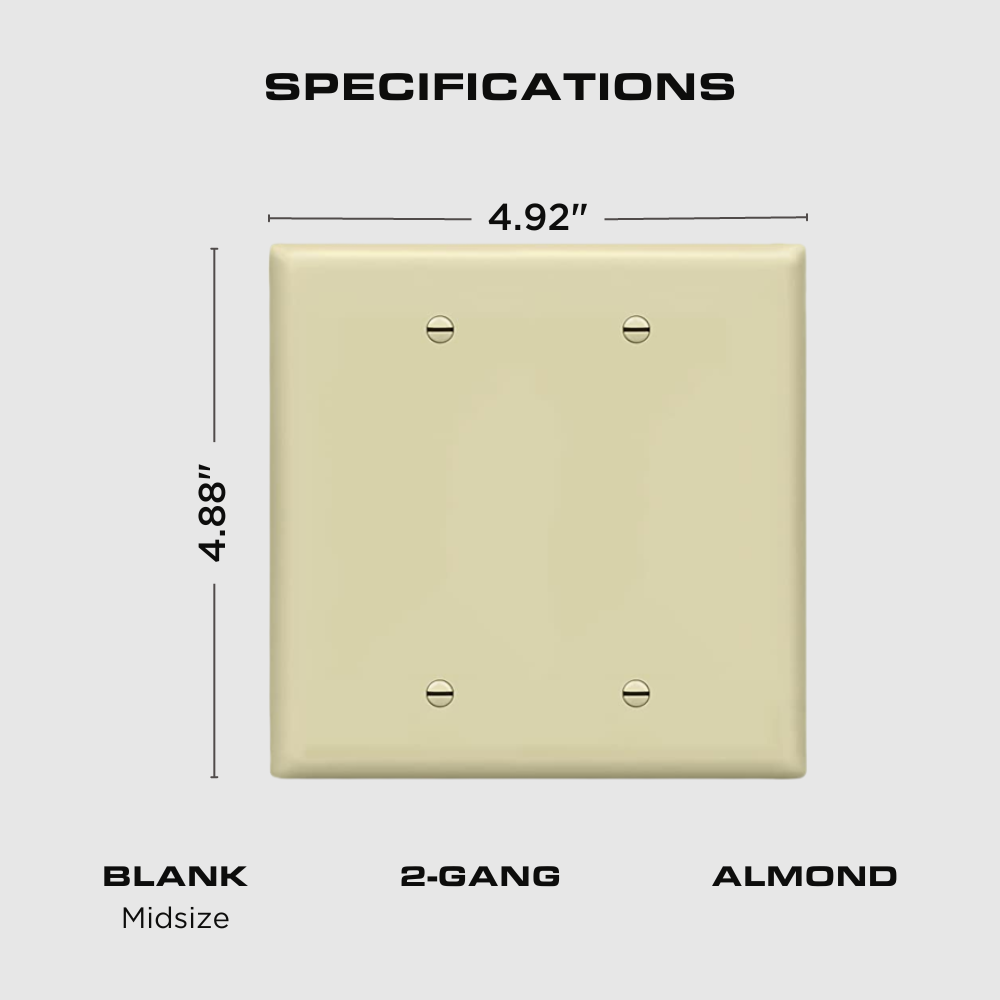 2-GANG BLANK WALL PLATE, MID-SIZE, ALMOND Four Bros Lighting