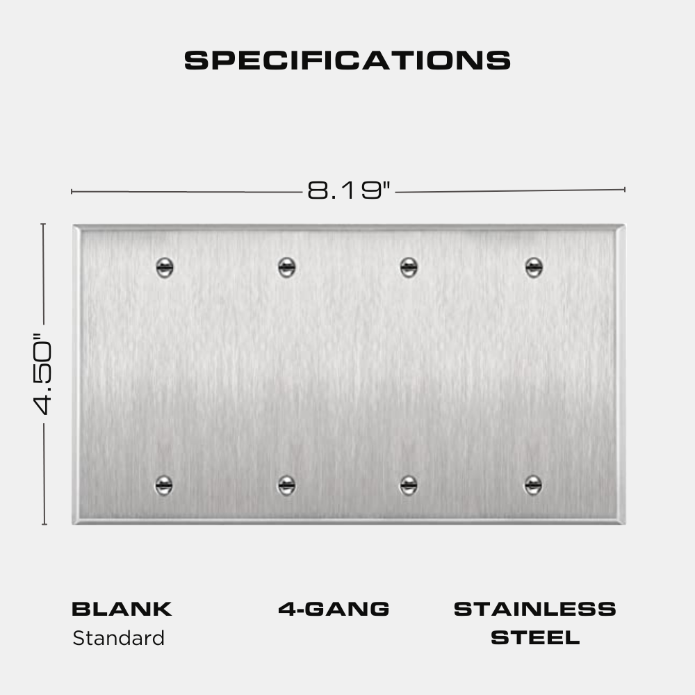 Blank Wall Plate - Stainless Steel - 4 Gang