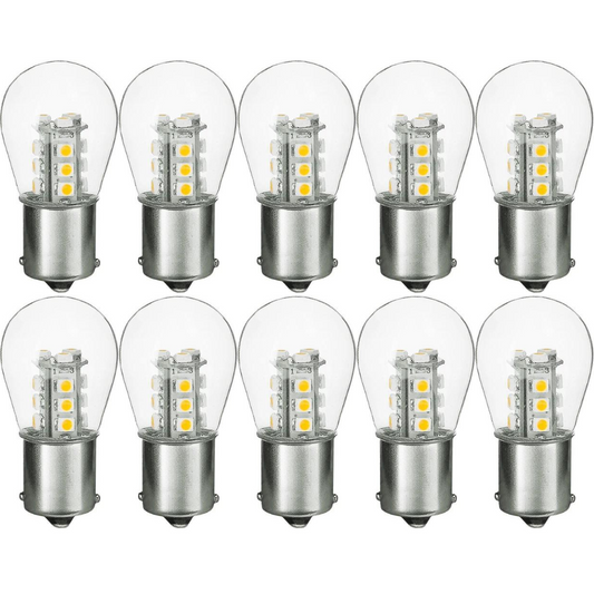 1156/1141/1003 1.5W LED S8 Bulb, Low Voltage 12V, Single Contact, BA15S Base, 3000K, 10 Pack