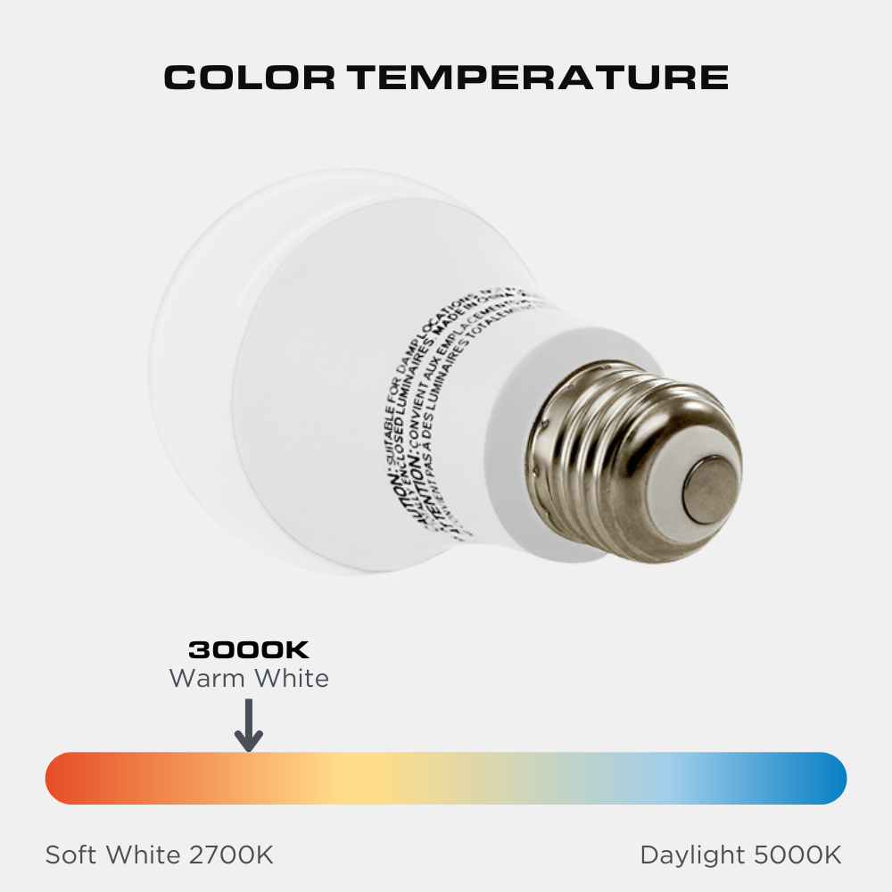 LED A19 Bulb, 9 Watt, 800 Lumen, 3000K, E26 Base, Damp Rated, 4 Pack