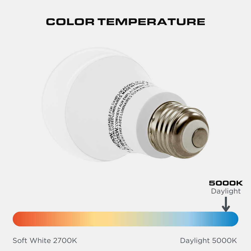 LED A19 Bulb, 9 Watt, 800 Lumen, 5000K, E26 Base, Damp Rated, 4 Pack