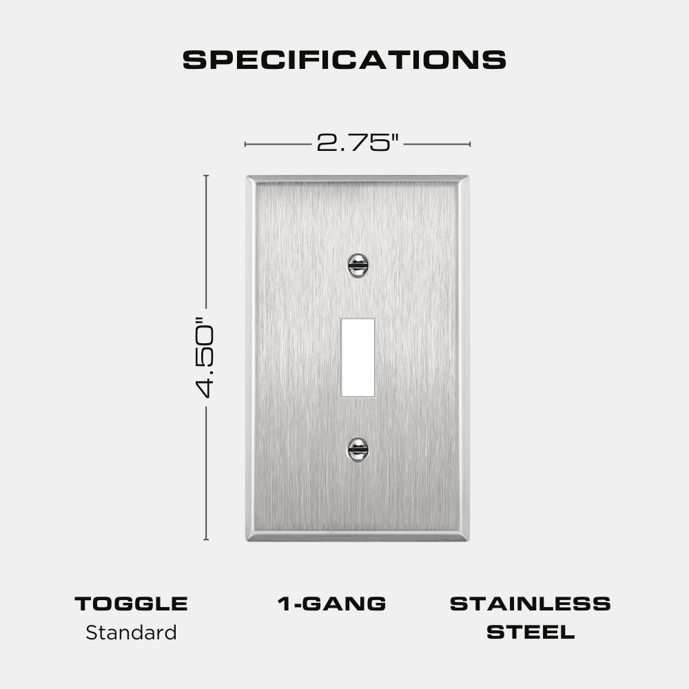 1-Gang Toggle Switch Metal Wall Plate, Stainless Steel