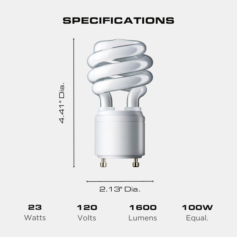 Spiral CFL, 23 Watt, 100W Equal, 4100K, GU24 Base