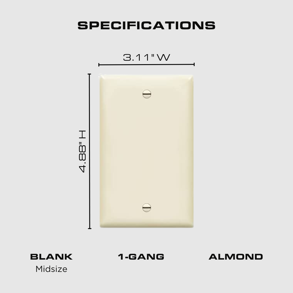 1-Gang Blank Wall Plate, Mid-size, Light Almond, 10 Pack