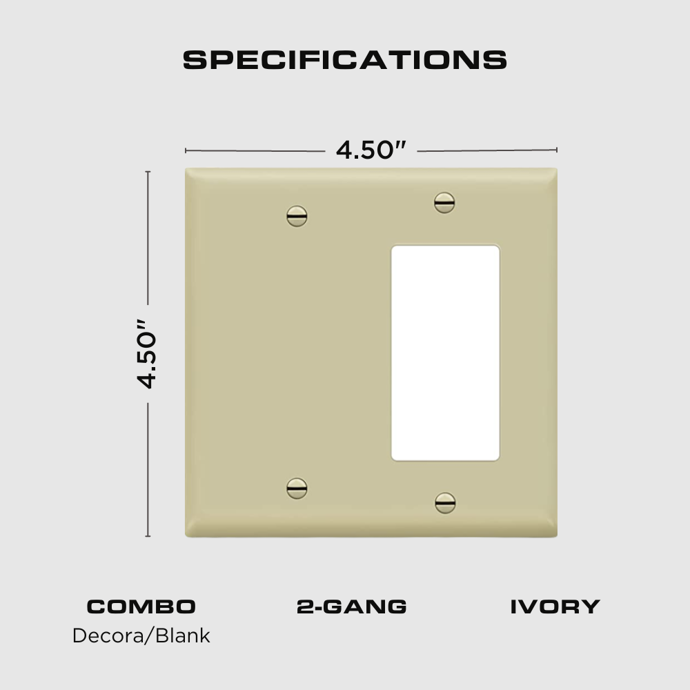 2-GANG COMBINATION WALL PLATE, ONE BLANK, ONE DECORA, IVORY Four Bros Lighting