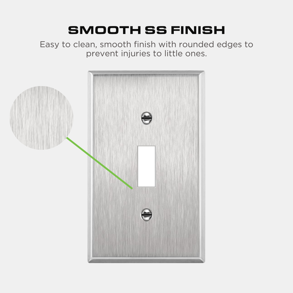 1-Gang Toggle Switch Metal Wall Plate, Stainless Steel