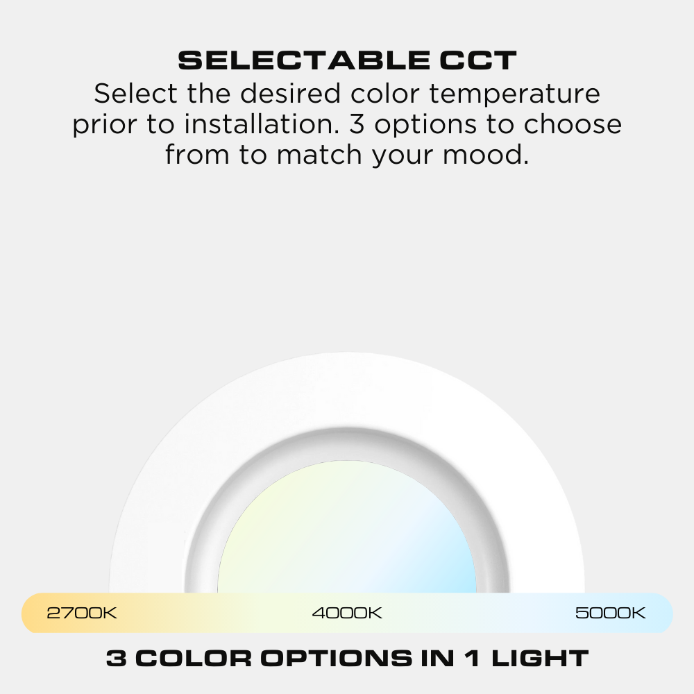 4-Inch LED Recessed Downlight, Dimmable, CCT Color Temperature Selectable 2700K | 4000K | 5000K