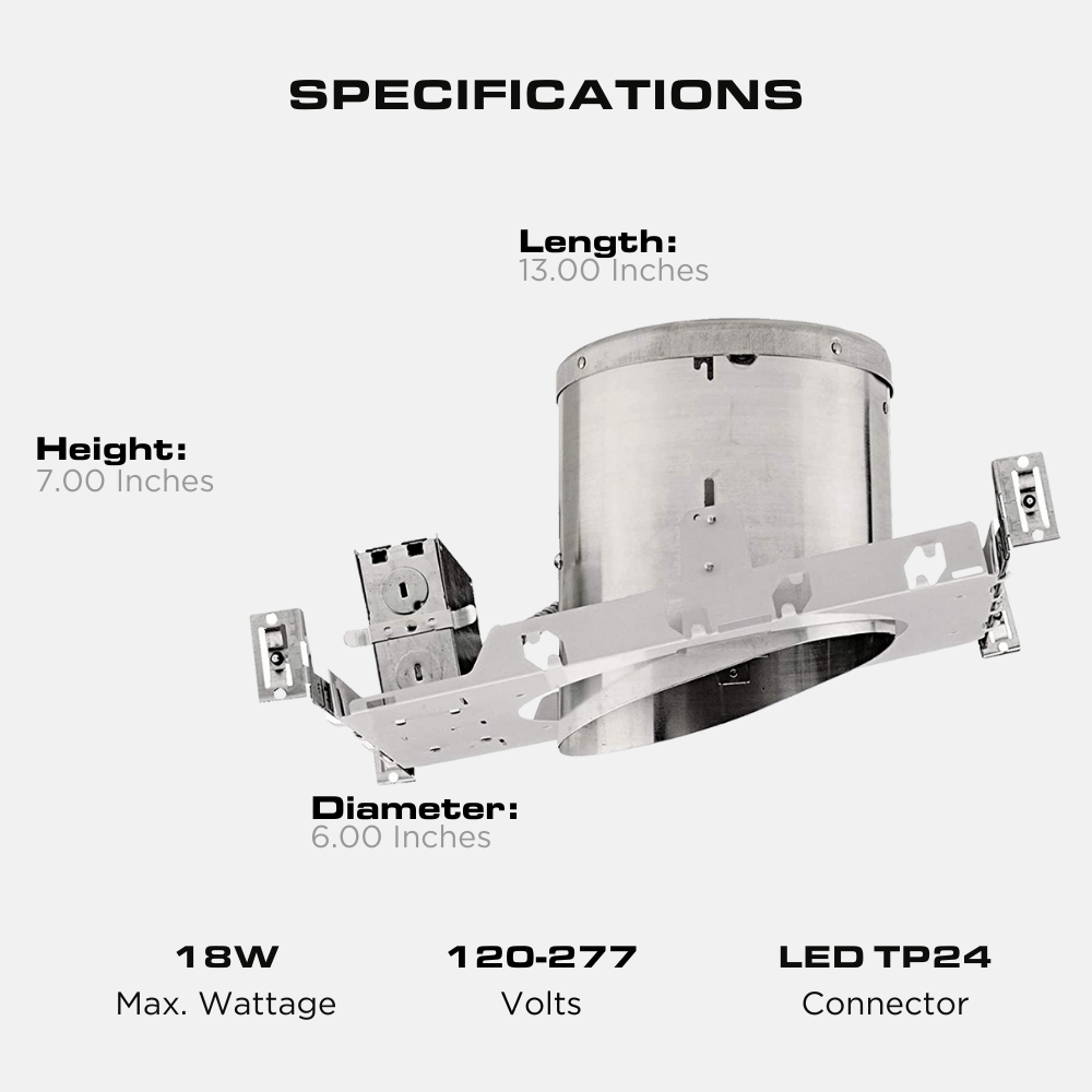 6" Inch New Construction LED Can Air Tight IC Housing Recessed Lighting for Sloped Ceilings, Compare To Halo H645IC, TP24 Base, Pack of 4