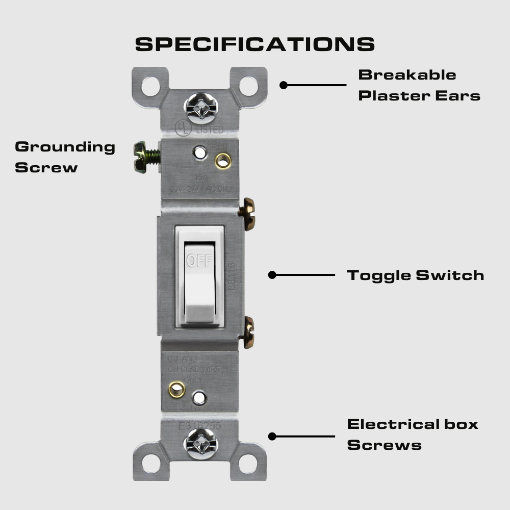 3-Way Toggle Switch, 15A, 120-277V, Residential Grade, White