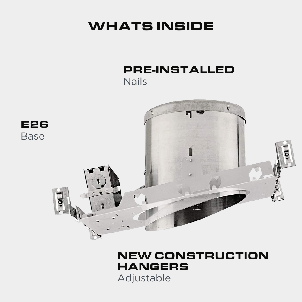 6" Inch New Construction LED Can Air Tight IC Housing Recessed Lighting for Sloped Ceilings, Compare To Halo H645IC, TP24 Base, Pack of 4