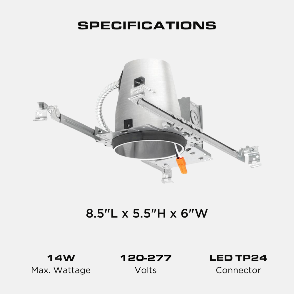 4 Inch New Construction LED Recessed Housing, 6 Pack