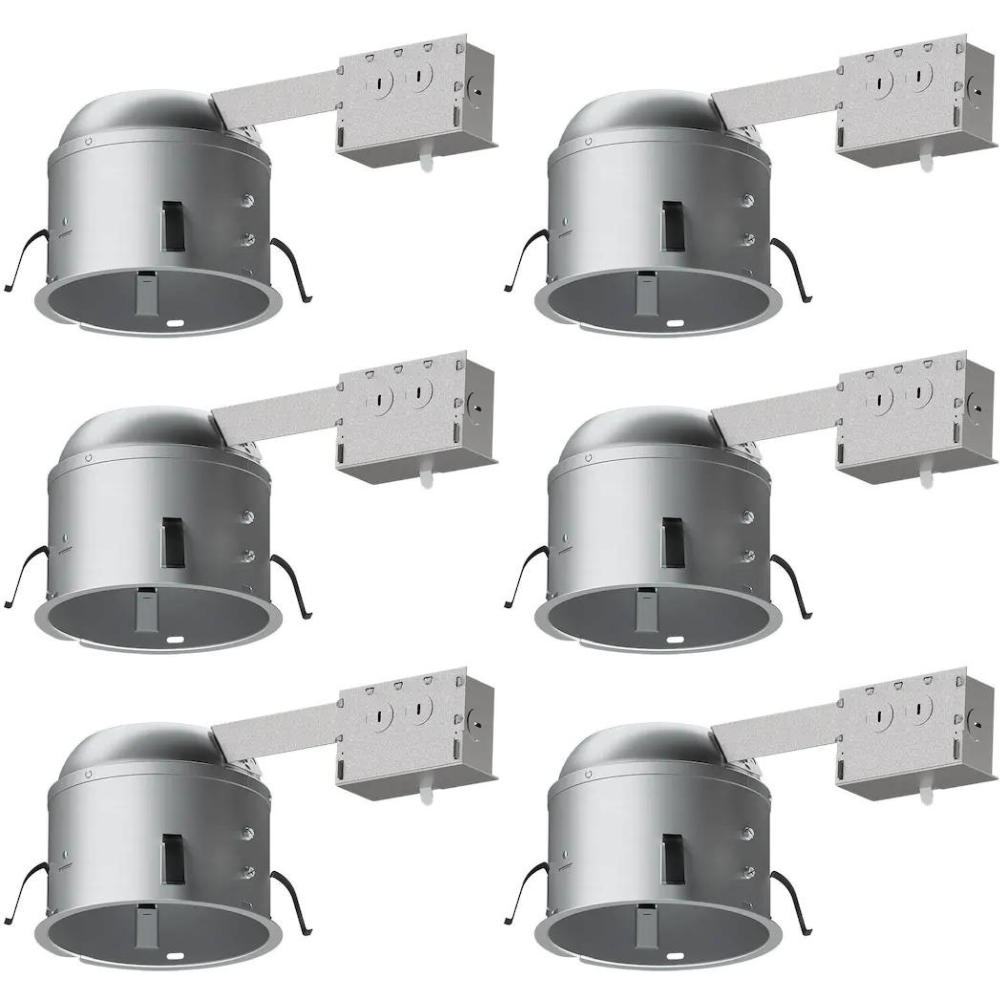 6 Inch Shallow Remodel LED Recessed Housing, IC Rated, Airtight, 6 Pack