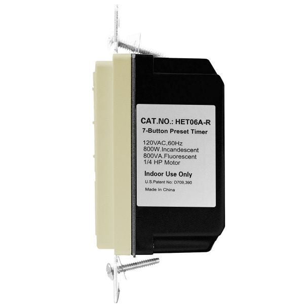 Countdown Timer Switch for bathroom fans and household lights, 1-5-10-15-20-30 Min Settings with Manual Override, Always On Blue LED, Neutral Wire Required, Ivory Four Bros Lighting