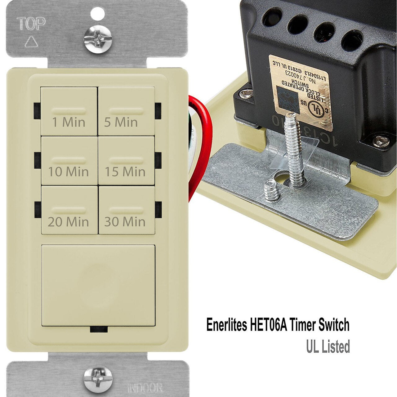 Countdown Timer Switch for bathroom fans and household lights, 1-5-10-15-20-30 Min Settings with Manual Override, Always On Blue LED, Neutral Wire Required, Ivory Four Bros Lighting