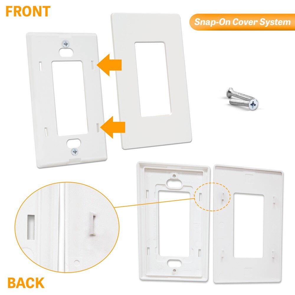 Screwless Decorator Wall Plate - White - 1 Gang Four Bros Lighting