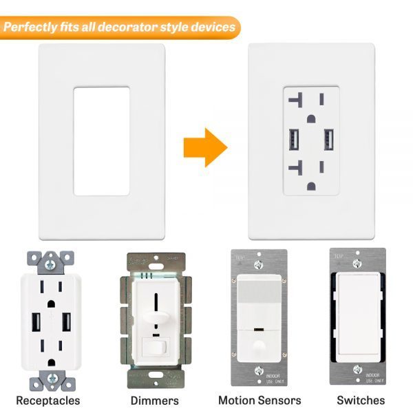 Screwless Decorator Wall Plate - White - 1 Gang Four Bros Lighting