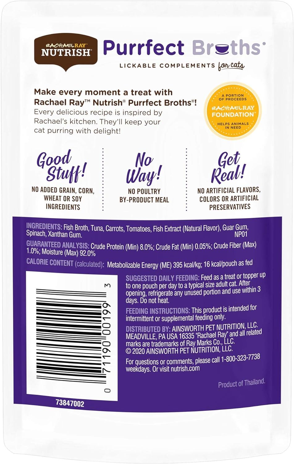 Rachael Ray Nutrish Purrfect Broths All Natural Grain-Free Tasty Tuna Recipe Cat Food Topper / 24 Pouches