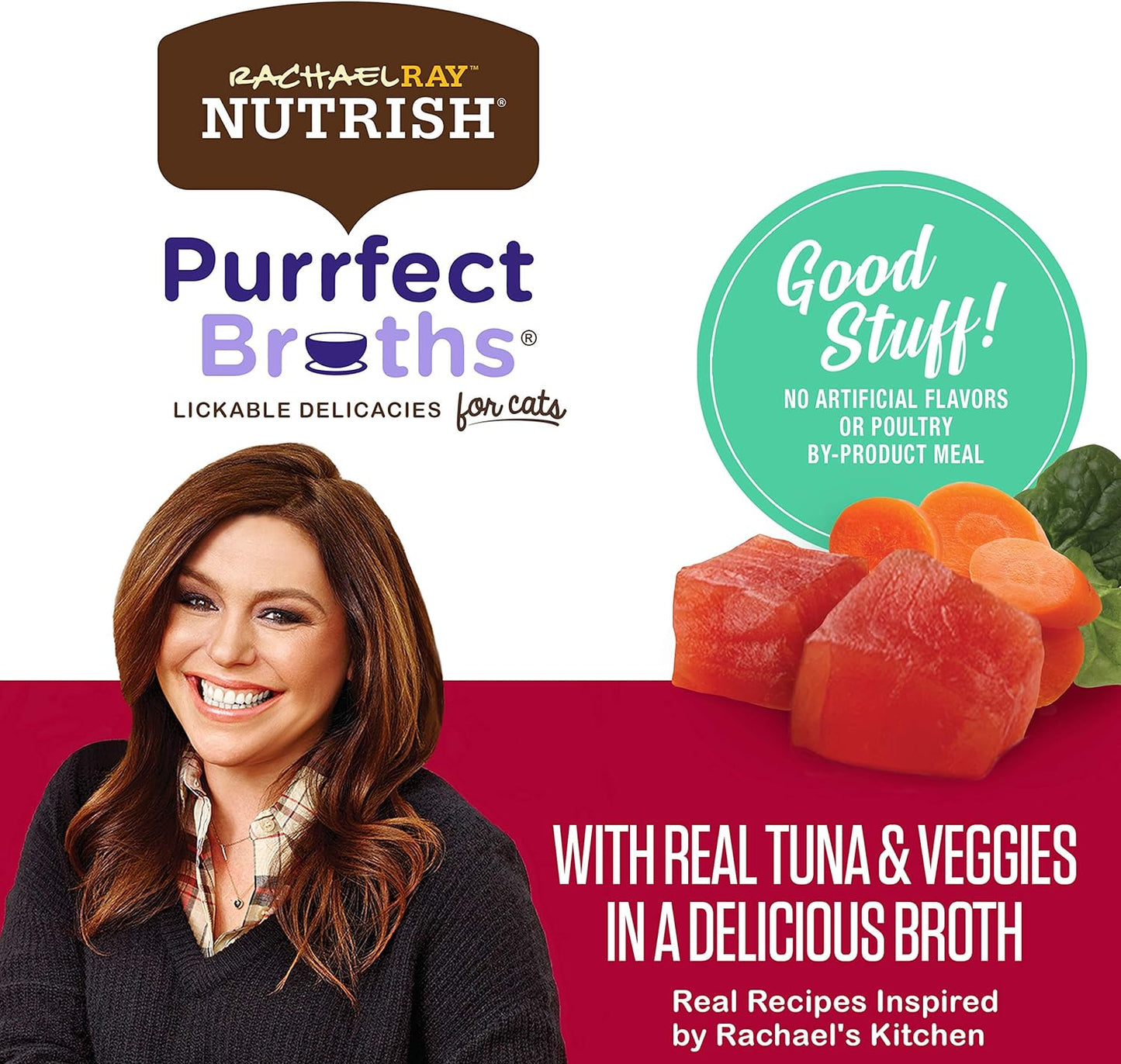 Rachael Ray Nutrish Purrfect Broths All Natural Grain-Free Tasty Tuna Recipe Cat Food Topper / 24 Pouches