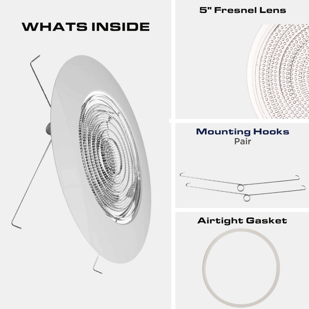 6" Inch Recessed Can Light Shower Fresnel Glass Lens, Wet Location