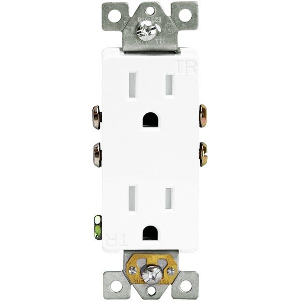 15 Amp - Decorator Duplex Receptacle - Tamper Resistant White - 125 Volt Four Bros Lighting