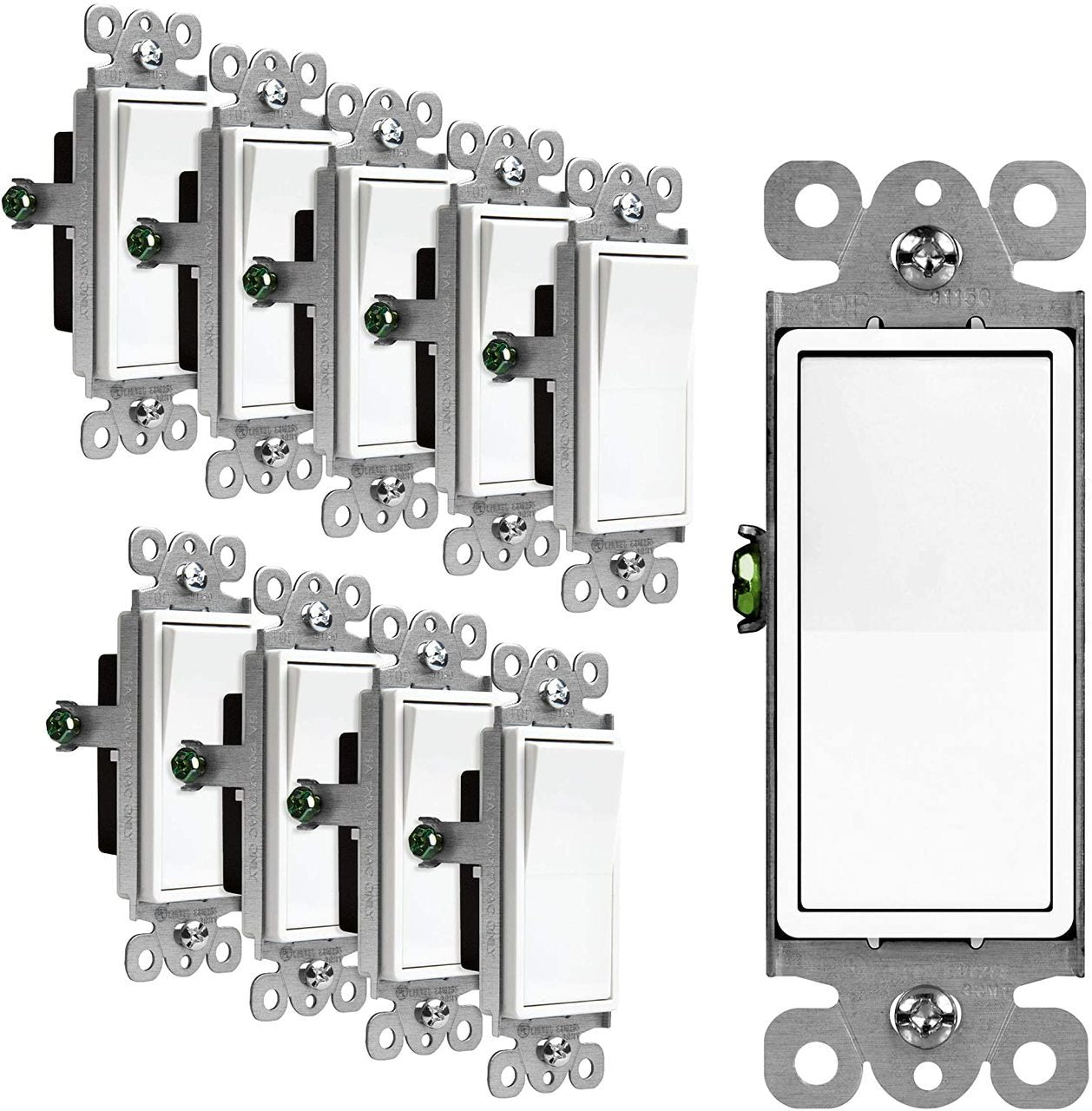 15 Amp Decorator Switch, Single Pole, Residential Grade, 120/277V, White, 10 Pack Four Bros Lighting