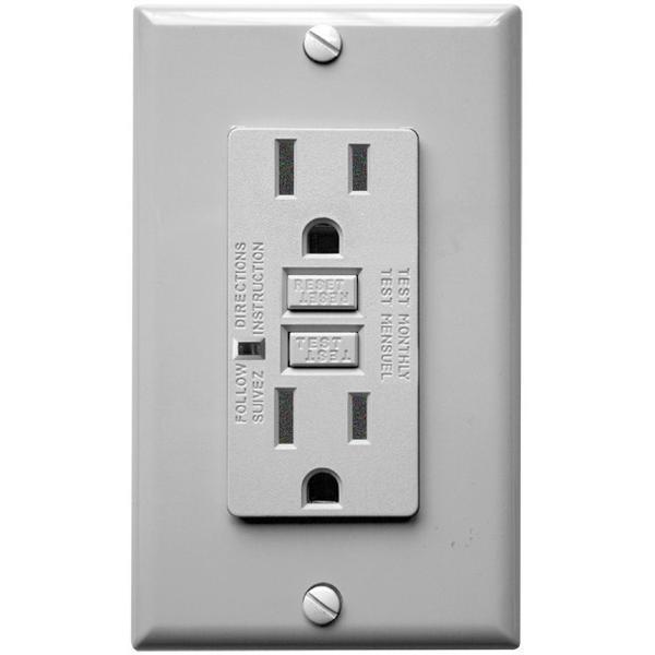 15 Amp Receptacle - GFCI Outlet - Gray - Wall Plate Included Four Bros Lighting