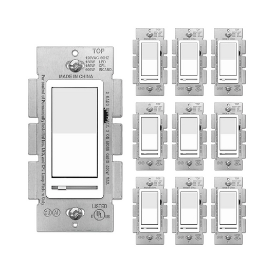 LED DIMMER SWITCH, 3-WAY, SINGLE POLE, 150W, WHITE, 10 PACK Four Bros Lighting