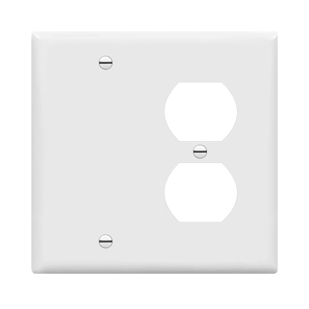 2-gang Combination Wall Plate, One Blank, One Duplex, White