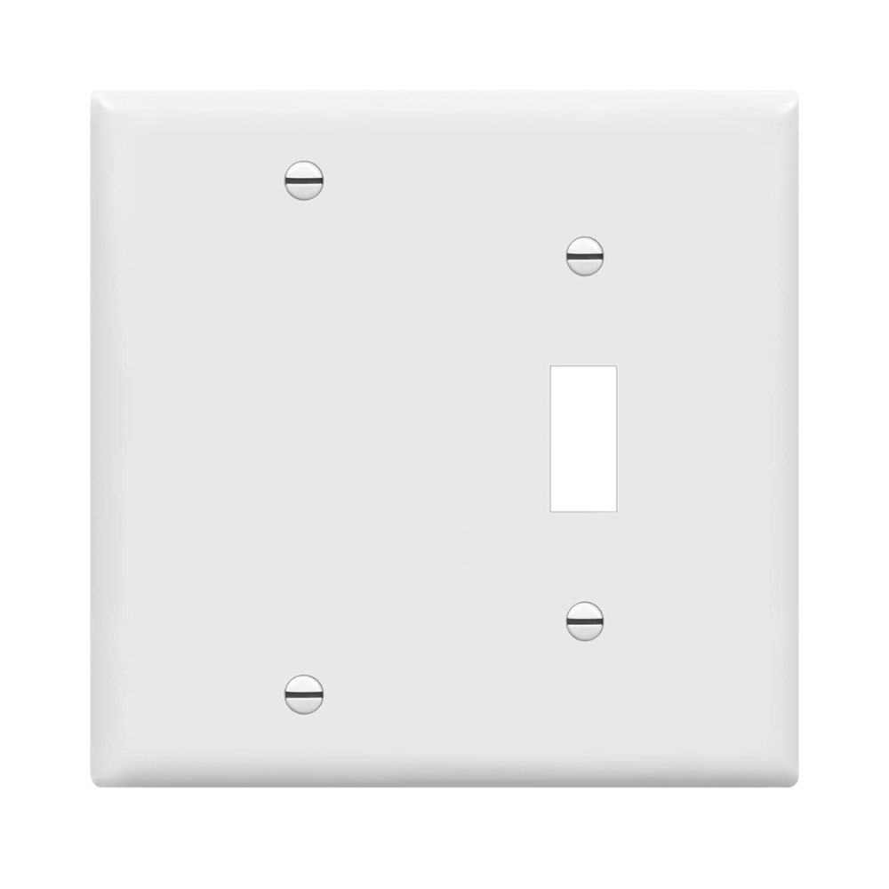 2-gang Combination Wall Plate, One Blank, One Toggle, White