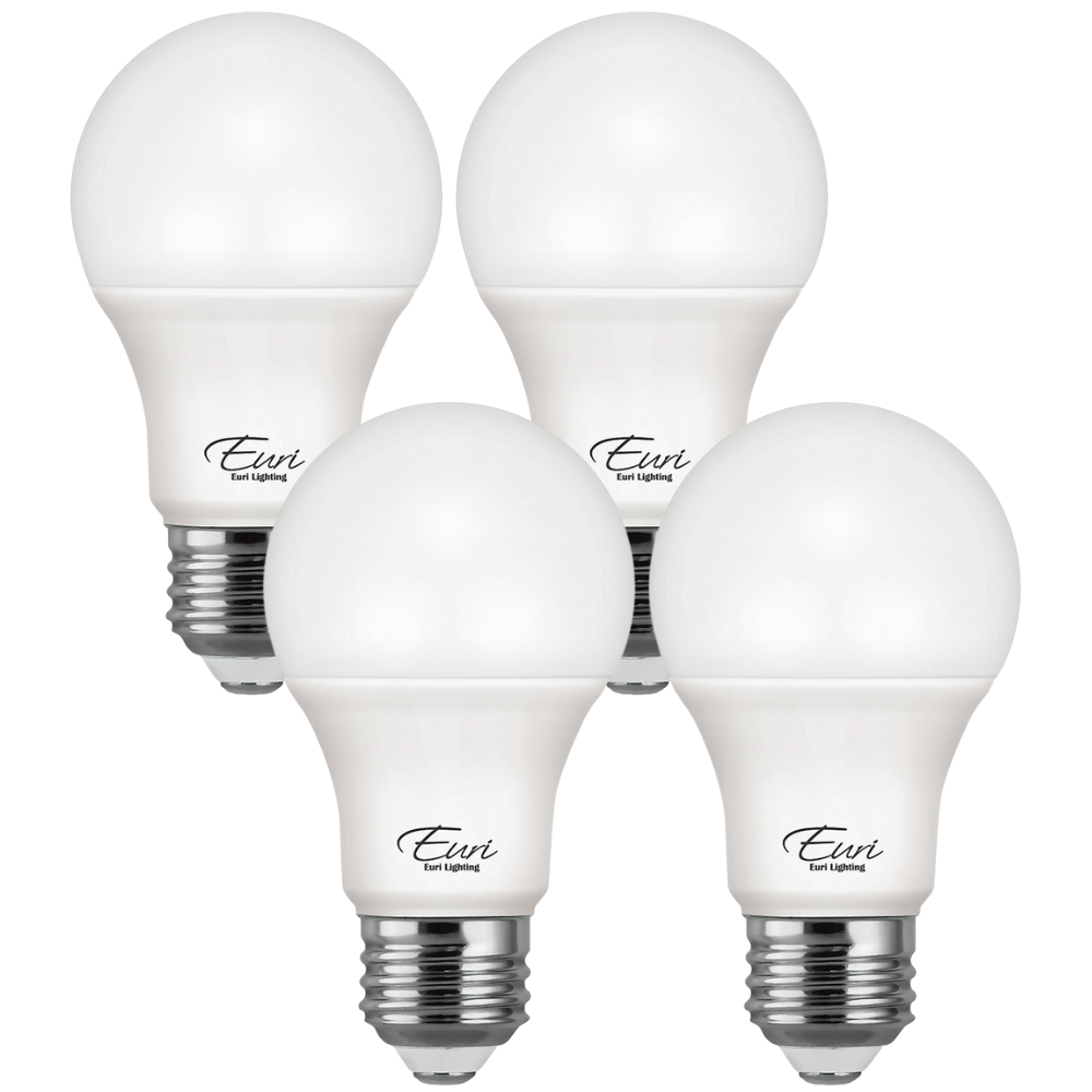 LED A19 Bulb, 9 Watt, 800 Lumen, 5000K, E26 Base, Damp Rated, 4 Pack