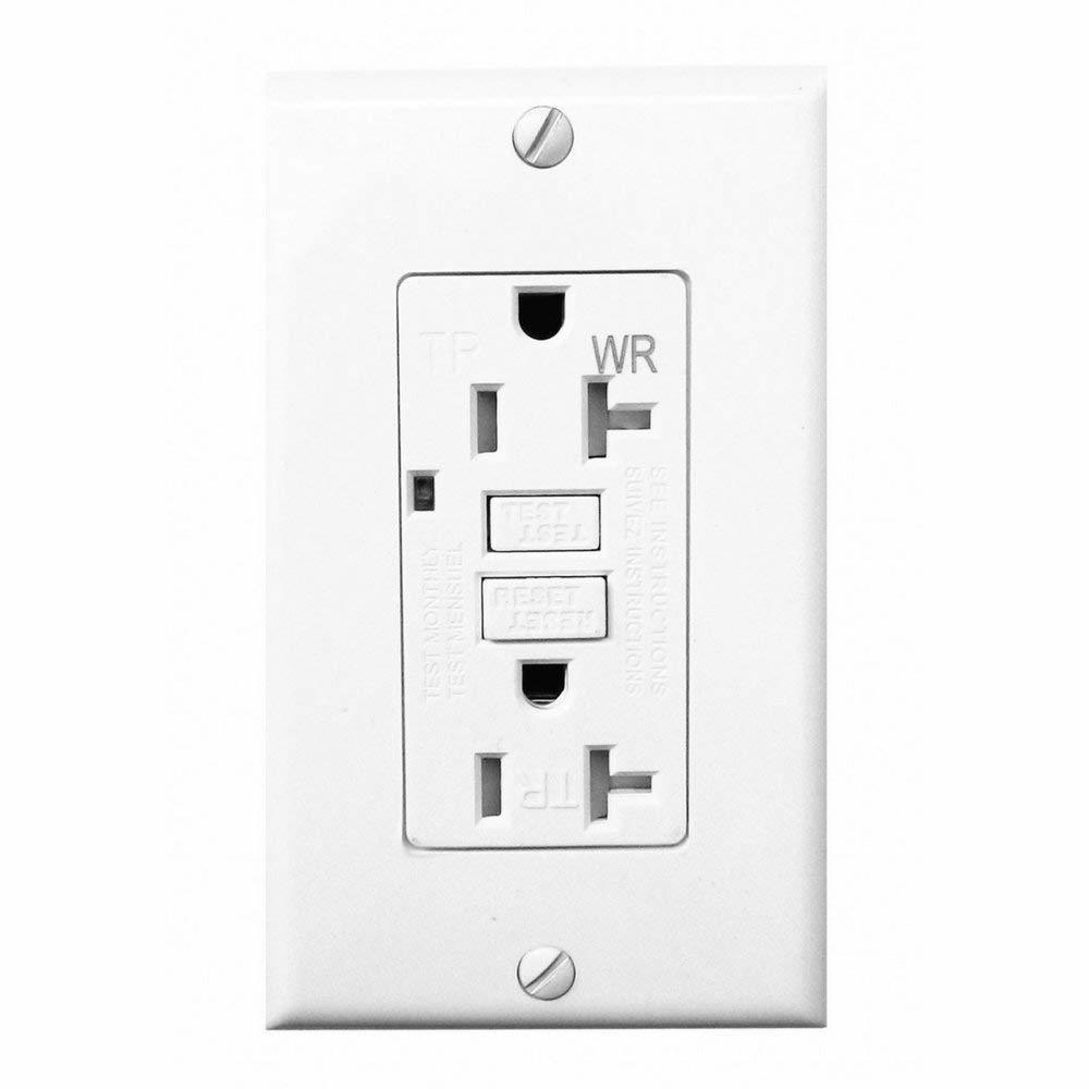 20 Amp GFCI Outlet Electrical Receptacle with LED Indicator, 2-Wires 3-Poles, Tamper Resistant (TR) & Weather Resistant (WR), Nylon Wall Plate & Screws Included, 125V, Self-Test UL2015 Four Bros Lighting