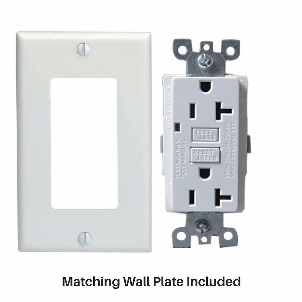 20 Amp GFCI Outlet Electrical Receptacle with LED Indicator, 2-Wires 3-Poles, Tamper Resistant (TR) & Weather Resistant (WR), Nylon Wall Plate & Screws Included, 125V, Self-Test UL2015 Four Bros Lighting
