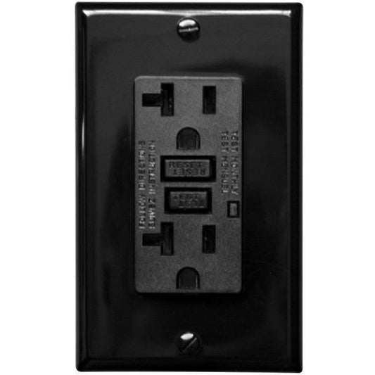 20 Amp Receptacle - GFCI Duplex Outlet - Black - Wall Plate Included Four Bros Lighting