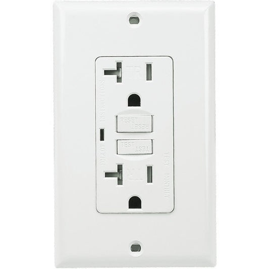 20 Amp Receptacle - GFCI Outlet - White - Wall Plate Included Four Bros Lighting