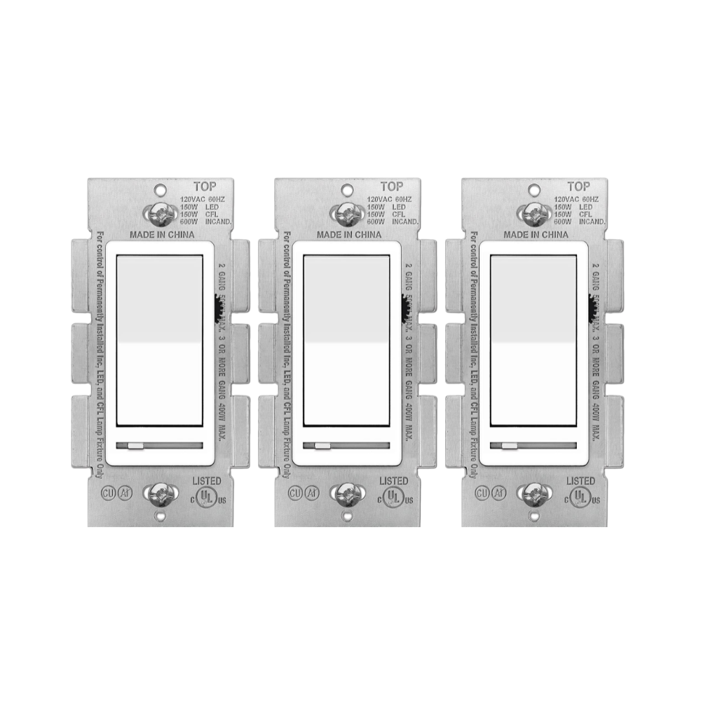 LED DIMMER SWITCH, 3-WAY, SINGLE POLE, 150W, WHITE, 3 PACK Four Bros Lighting